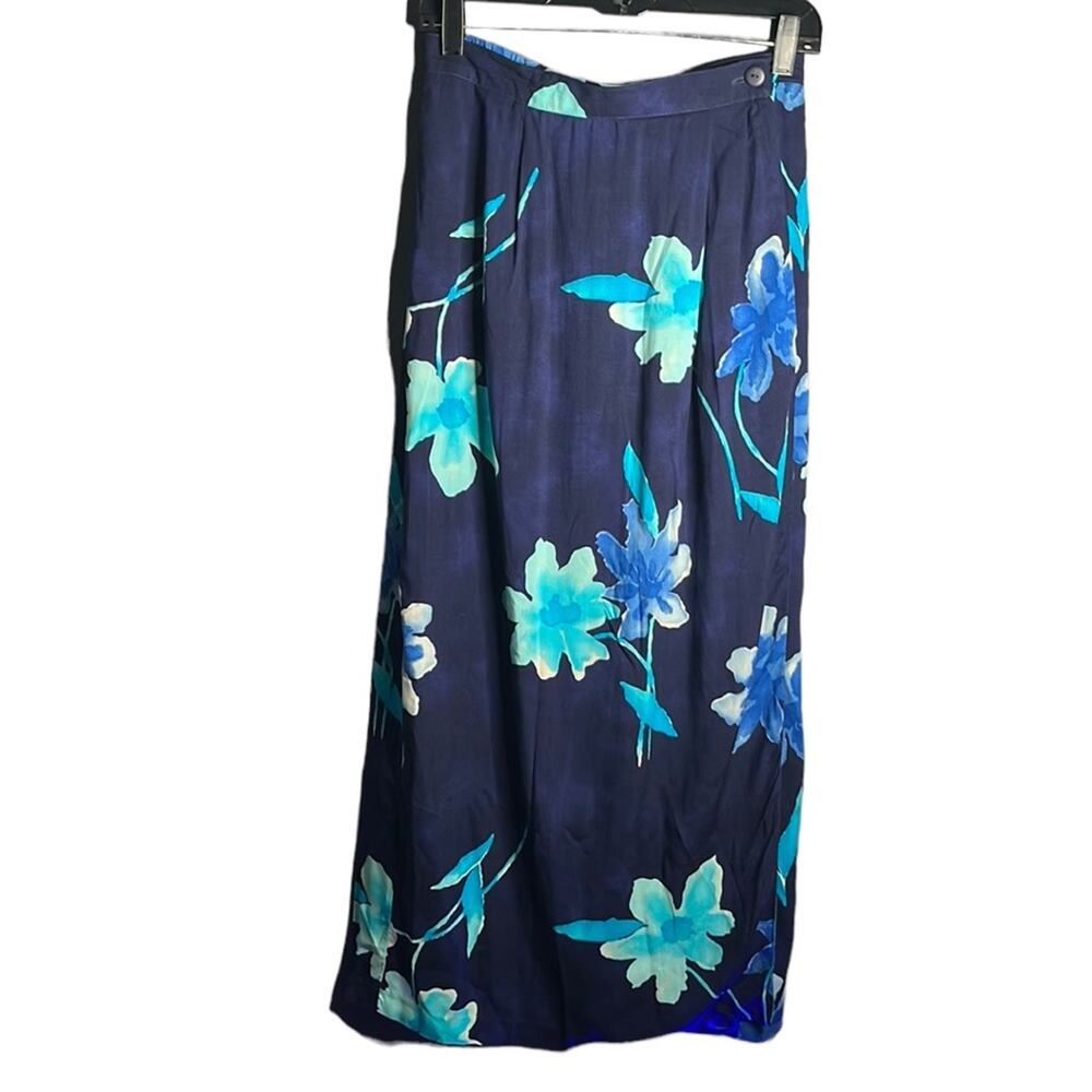 Vintage Stonebridge Blue Floral Long Wrap Skirt 10